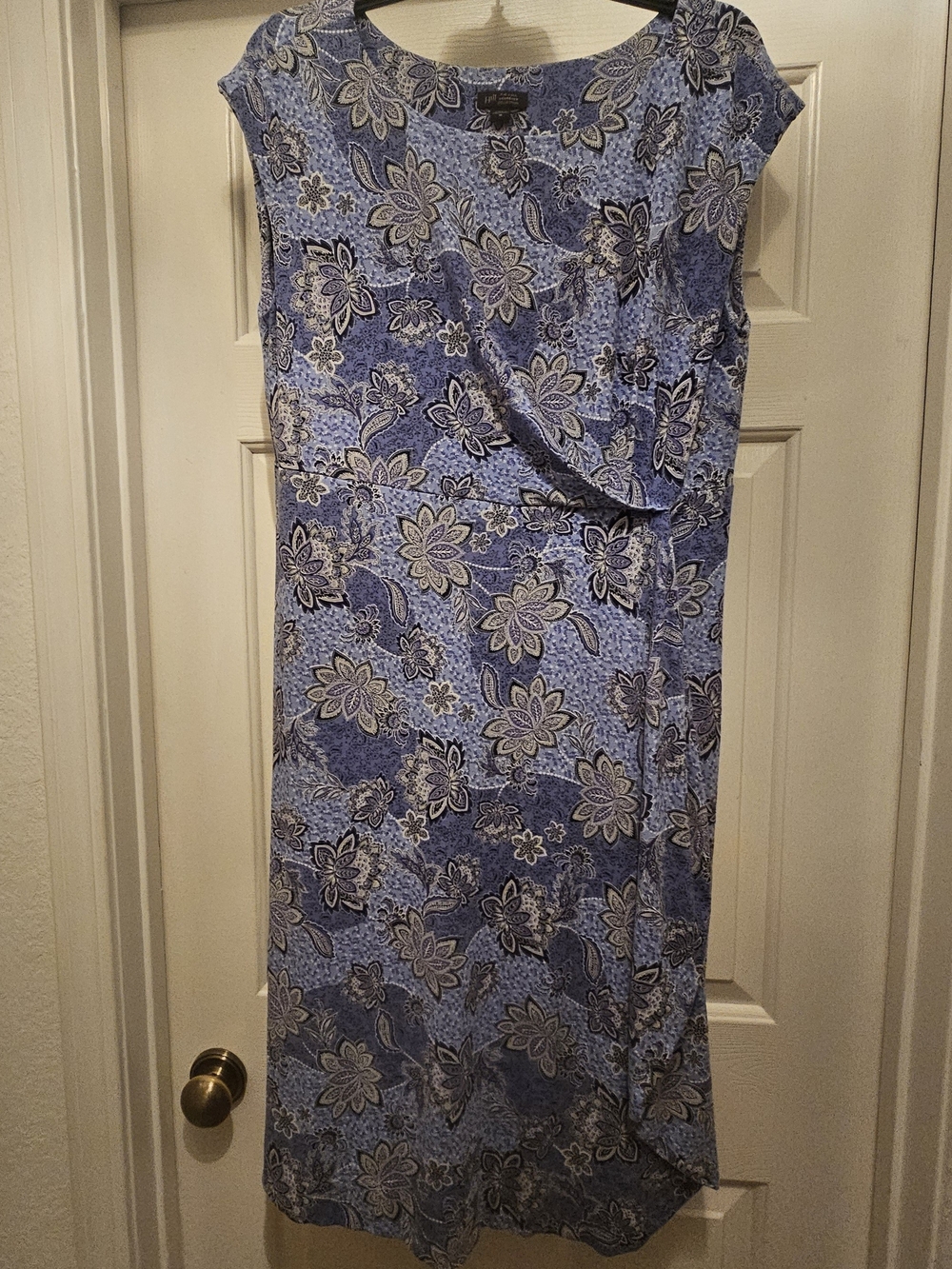 J. Jill Blue Floral Cap-Sleeve Midi Dress